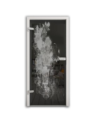 Ganzglastür Blume 6 Gelasert Auf Grauglas