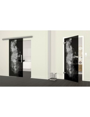 Ganzglastür Blume 6 Gelasert Auf Grauglas