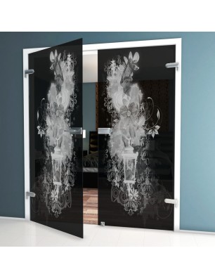 Ganzglastür Blume 6 Gelasert Auf Grauglas