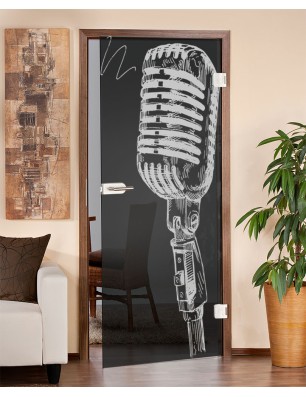 Ganzglastür Mikrofon II Gelasert Auf Grauglas