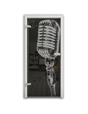 Ganzglastür Mikrofon II Gelasert Auf Grauglas