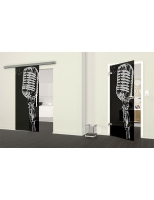 Ganzglastür Mikrofon II Gelasert Auf Grauglas