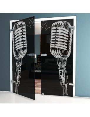 Ganzglastür Mikrofon II Gelasert Auf Grauglas