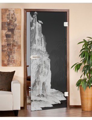 Ganzglastür Landscape Gelasert Auf Grauglas