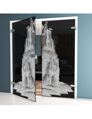 Ganzglastür Landscape Gelasert Auf Grauglas