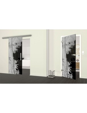 Ganzglastür Wald Gelasert Auf Grauglas