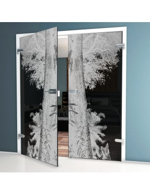 Ganzglastür Wald Gelasert Auf Grauglas