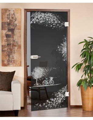 Ganzglastür Herbst Gelasert Auf Grauglas