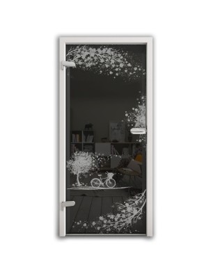 Ganzglastür Herbst Gelasert Auf Grauglas