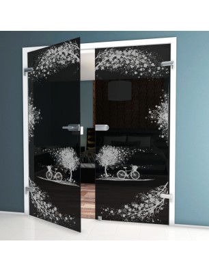 Ganzglastür Herbst Gelasert Auf Grauglas