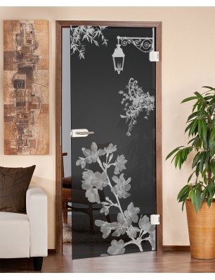 Ganzglastür Streetlamp Gelasert Auf Grauglas