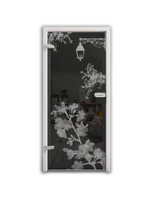 Ganzglastür Streetlamp Gelasert Auf Grauglas