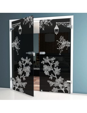 Ganzglastür Streetlamp Gelasert Auf Grauglas