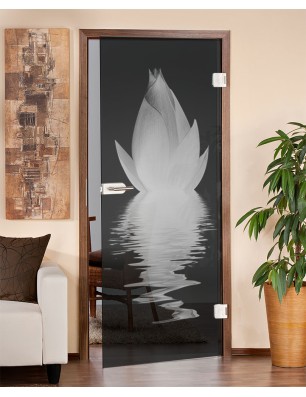 Ganzglastür Lotus Gelasert Auf Grauglas