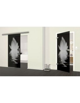 Ganzglastür Lotus Gelasert Auf Grauglas