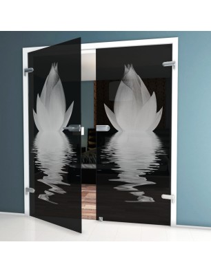 Ganzglastür Lotus Gelasert Auf Grauglas
