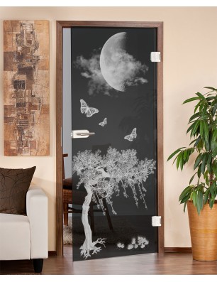 Ganzglastür Night Gelasert Auf Grauglas