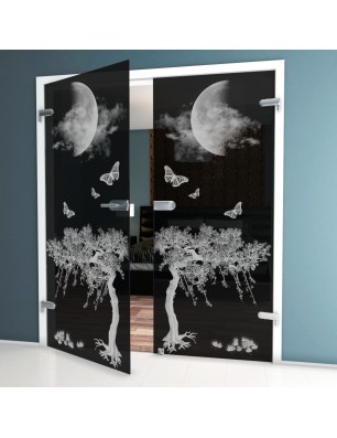 Ganzglastür Night Gelasert Auf Grauglas