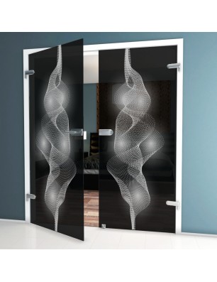 Ganzglastür Abstrakt 4 Gelasert Auf Grauglas