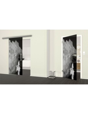 Ganzglastür Gondel Gelasert Auf Grauglas