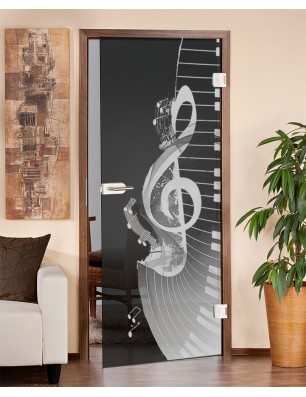 Ganzglastür Piano Gelasert Auf Grauglas