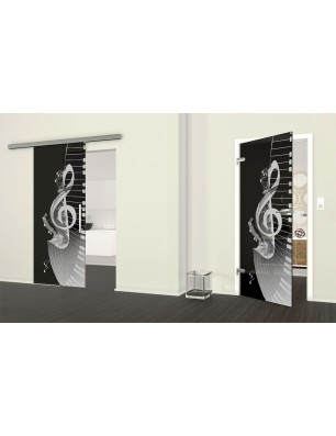 Ganzglastür Piano Gelasert Auf Grauglas