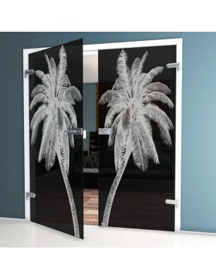 Ganzglastür Palme Gelasert Auf Grauglas