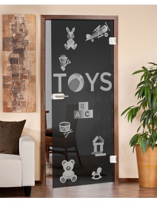 Ganzglastür Toys Gelasert Auf Grauglas