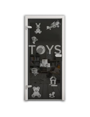 Ganzglastür Toys Gelasert Auf Grauglas