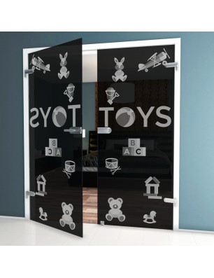 Ganzglastür Toys Gelasert Auf Grauglas