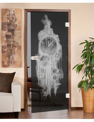 Ganzglastür Uhr Gelasert Auf Grauglas