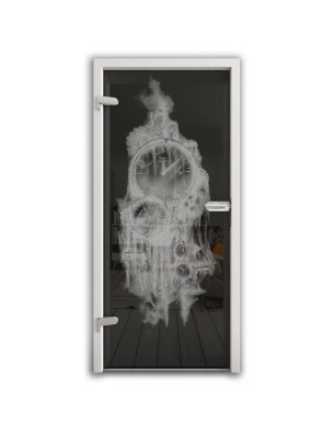 Ganzglastür Uhr Gelasert Auf Grauglas