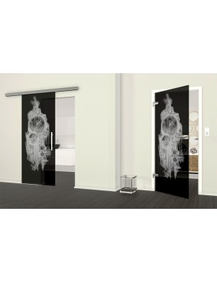 Ganzglastür Uhr Gelasert Auf Grauglas