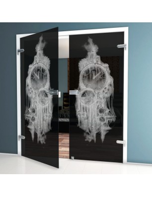 Ganzglastür Uhr Gelasert Auf Grauglas