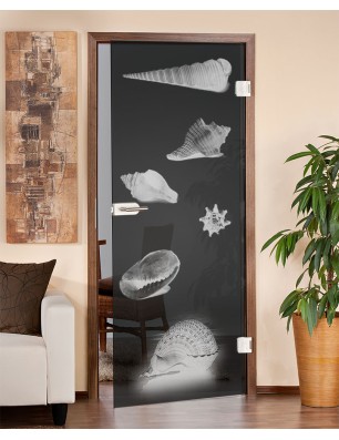 Ganzglastür Muscheln III Gelasert Auf Grauglas