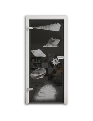 Ganzglastür Muscheln III Gelasert Auf Grauglas