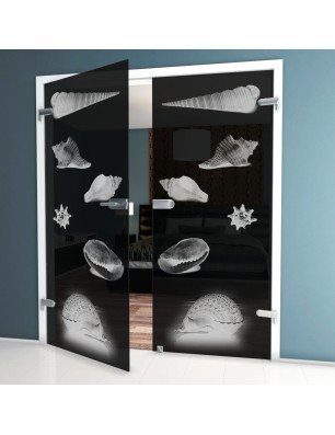 Ganzglastür Muscheln III Gelasert Auf Grauglas