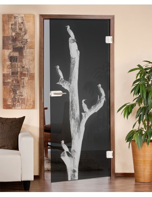 Ganzglastür Vögel Gelasert Auf Grauglas