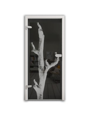 Ganzglastür Vögel Gelasert Auf Grauglas