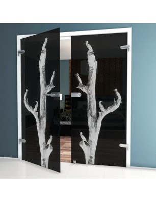 Ganzglastür Vögel Gelasert Auf Grauglas