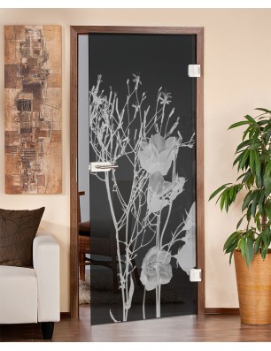 Ganzglastür Blume 7 Gelasert Auf Grauglas