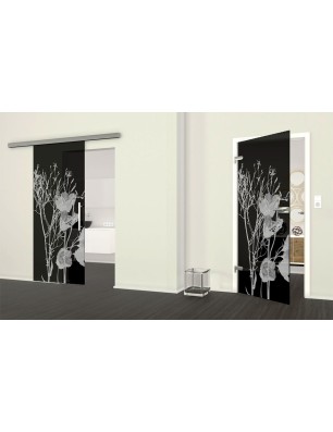 Ganzglastür Blume 7 Gelasert Auf Grauglas