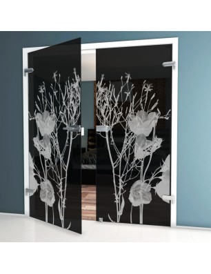 Ganzglastür Blume 7 Gelasert Auf Grauglas