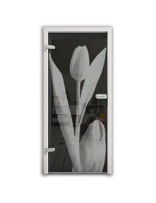 Ganzglastür Tulpe Gelasert Auf Grauglas