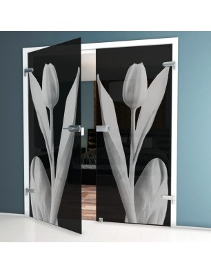 Ganzglastür Tulpe Gelasert Auf Grauglas