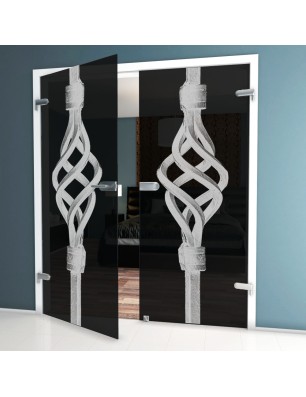 Ganzglastür Geländer Gelasert Auf Grauglas