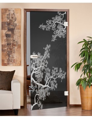 Ganzglastür Japan Garden Gelasert Auf Grauglas