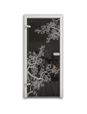 Ganzglastür Japan Garden Gelasert Auf Grauglas