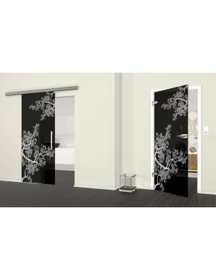 Ganzglastür Japan Garden Gelasert Auf Grauglas