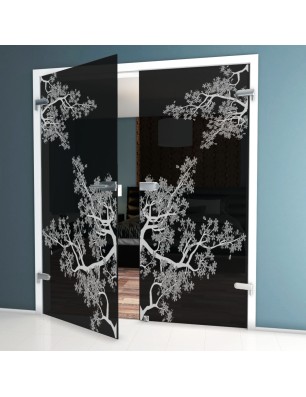 Ganzglastür Japan Garden Gelasert Auf Grauglas